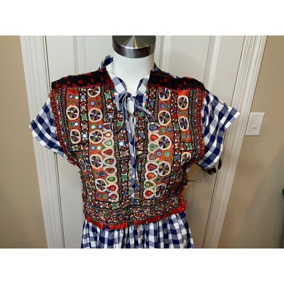 Comme Des Garcons Tao Blue & White Gingham Plaid Embroidered Dress Sz Small NWT - Picture 2 of 9